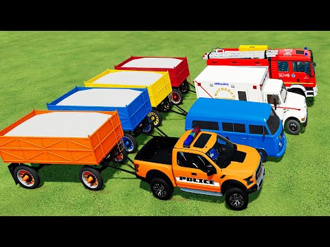DEPARTMENT OF TRANSPORT! LIME TRANSPORT WITH AMBULANCE , FIRE TRUCK,  POLICE CAR & BUS! FS22