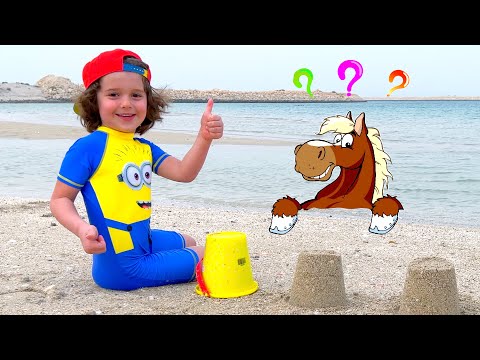 Nikita on the Beach ! Playing with Sand and Toy Cars and Learning to Count  to10