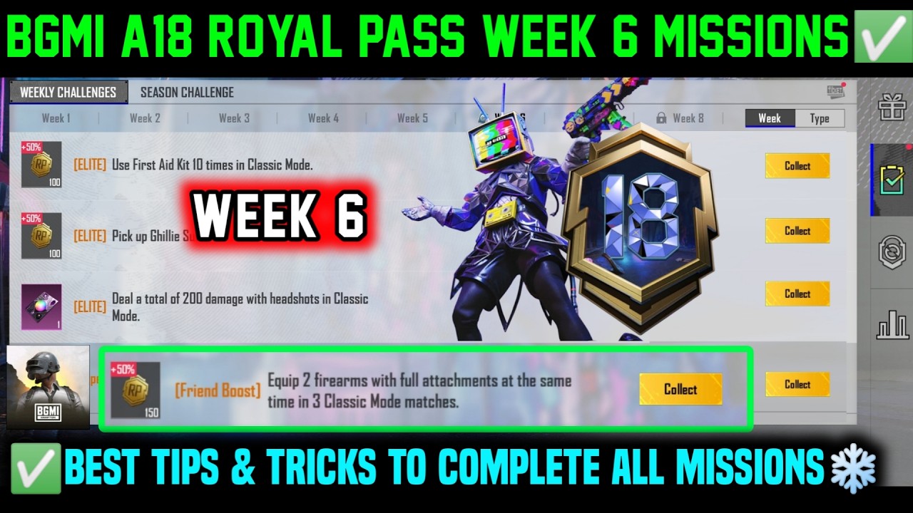 A18 RP WEEK 6 MISSION / BGMI WEEK 6 MISSIONS EXPLAINED / SEASON 28 BGMI A18 ROYAL PASS WEEK 6
