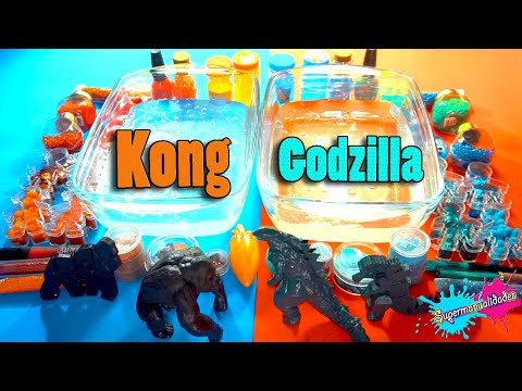 Mezclando Godzilla VS Kong en Slime (Naranja VS Turquesa) - Supermanualidades