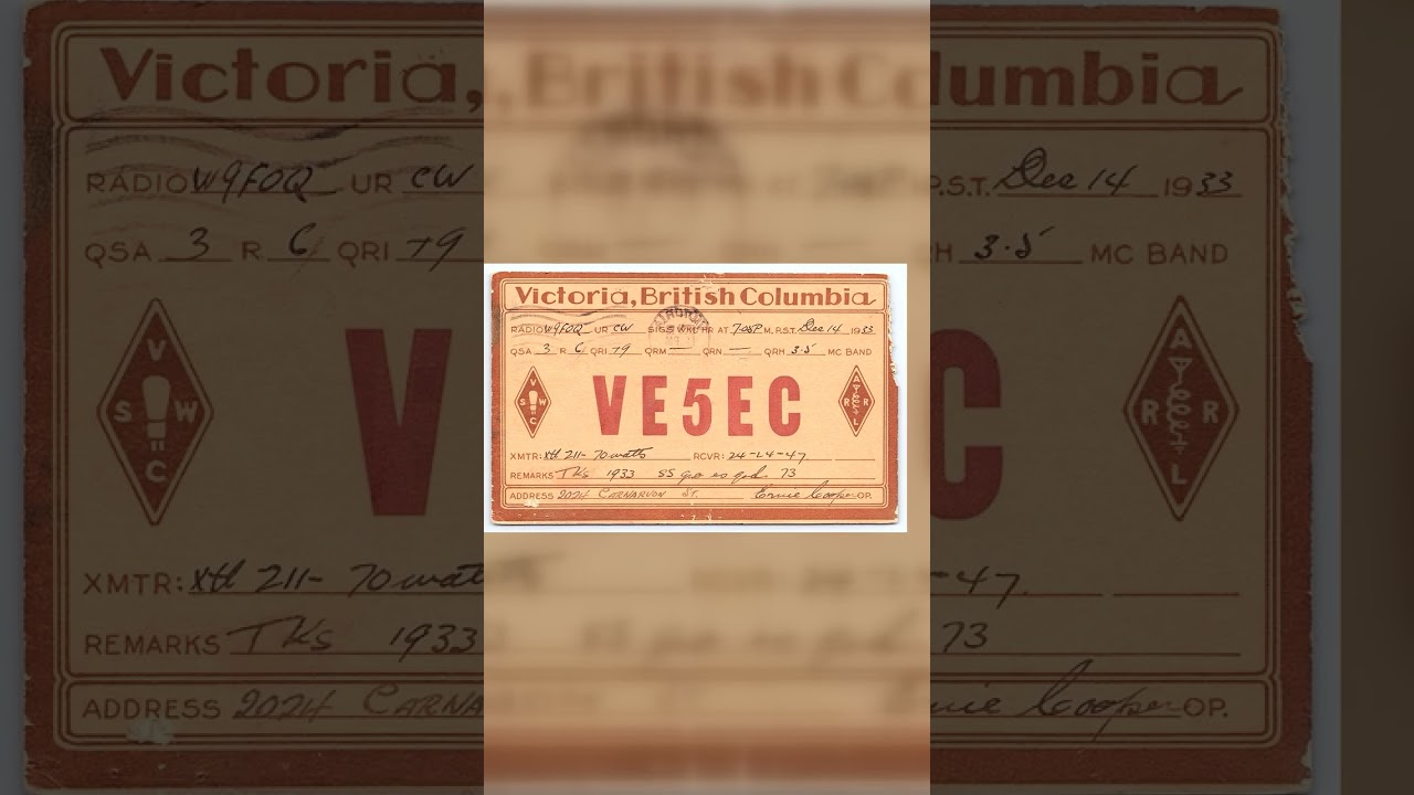 VE5EC QSL Card, Victoria BC, 1933-1934, Radio Communication Video
