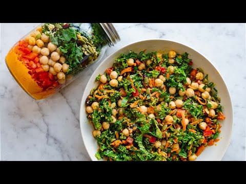 High-Protein Kale Salad with Chickpeas in Mason Jars