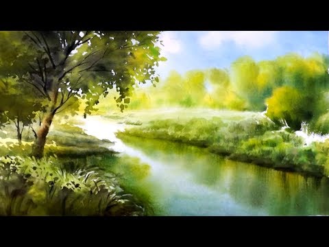 watercolor painting silent river by art painting workshop
