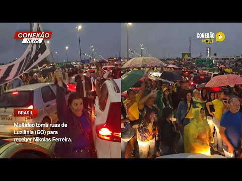 Vídeo: Multidão toma ruas de Luziânia (GO) para receber Nikolas Ferreira.