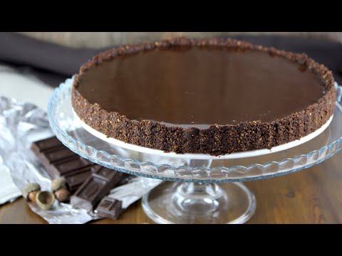 Tarta de chocolate negro con glaseado espejo y base de avellanas | "Tarte au chocolat" sin lactosa