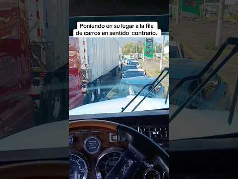 Camionero para en seco a fila de carros en sentido contrario.
