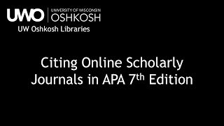 Citing an Online Scholarly Journal Article in APA 7th Edition
