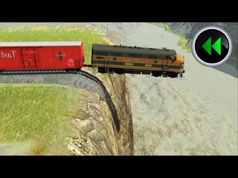 Reverse Trains vs Cliff - Beamng Drive - Beamng Drive Reverse