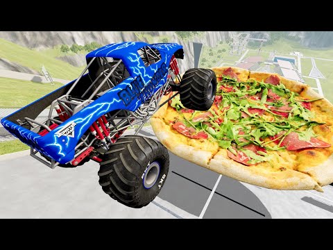 BeamNG Satisfying Car Crashes and Jumps Into Giant Pizza