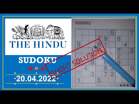 The Hindu  Sudoku Apr 20, 2022 - 3 Star - Short Solution