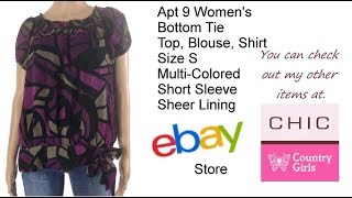 Apt 9 Women's Bottom Tie Top Size S Multi Colored Short Sleeve Sheer Lining