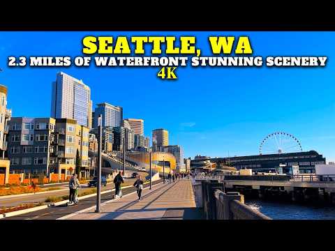 SEATTLE WATERFRONT 4K Walking Tour | 2.3 Miles of Stunning Views, City Skylines and Beaches