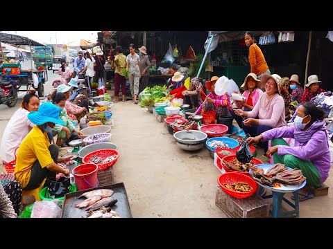Street Food Market Scenes, Cambodian Rural Market Scenes In The Evening, Prek Long National Road 21