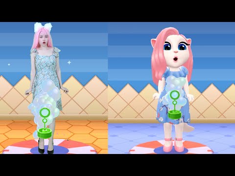 Imitate Angela Blow Bubbles | My Talking Angela 2 In The Real Life