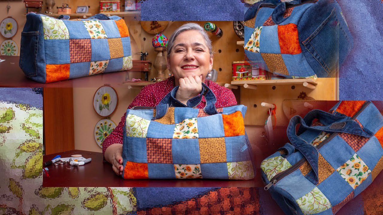 BOLSO de VIAJE, BONITO, con retazos y reutilizando jeans/ patrones GRATIS incluidos/Idea de negocio