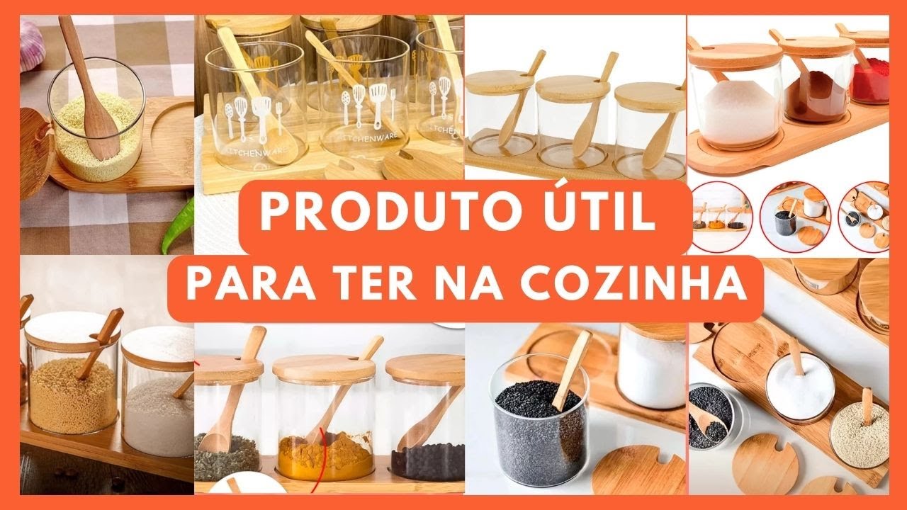kit PERFEITO de 3 POTES PORTA TEMPERO de VIDRO com tampa e colher de BAMBÚ | Achado SHOPEE