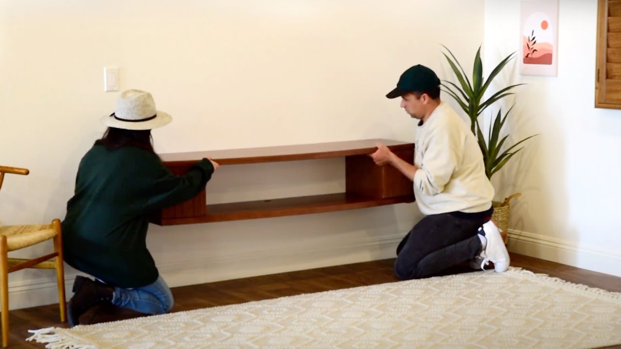 Watch video Woodwaves Floating TV Stand Console Wall Mounting Instructions Now Woodwaves Floating TV Stand Console Wall Mounting Instructions