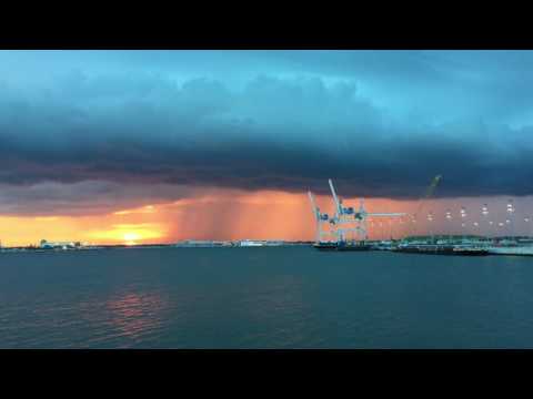 Sunset Thunderstorm Over Port Canaveral in 4k UHD Video