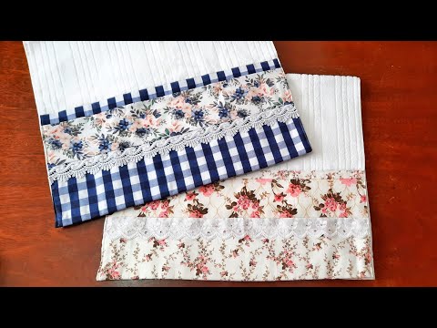 Toalha de rosto decorada com barrado de tecido. MUITO LINDA E FÁCIL.