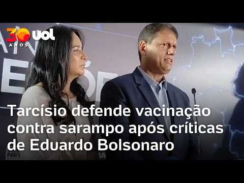 Tarcísio é questionado sobre falas de Eduardo Bolsonaro e defende vacinação contra sarampo