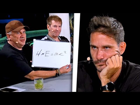 Mr. Tartaria explains to Santaolalla why E = mc² is incomplete; it is missing the **H**