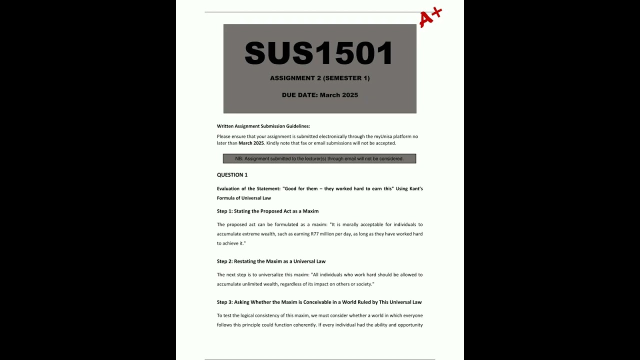 SUS1501 Assignment 2 COMPLETE ANSWERS Semester 1 2025 DUE March 2025