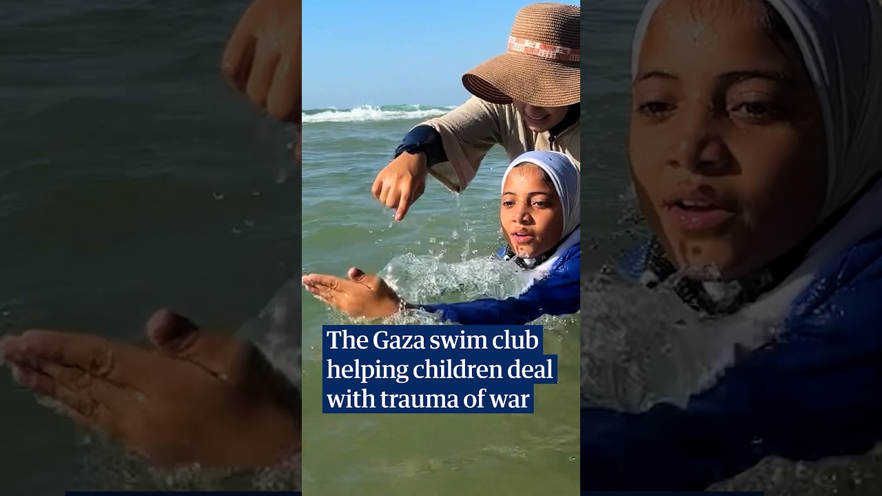 Gaza swimming club built from rubble offers children refuge from three-year war