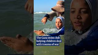 Gaza swimming club built from rubble offers children refuge from three-year war