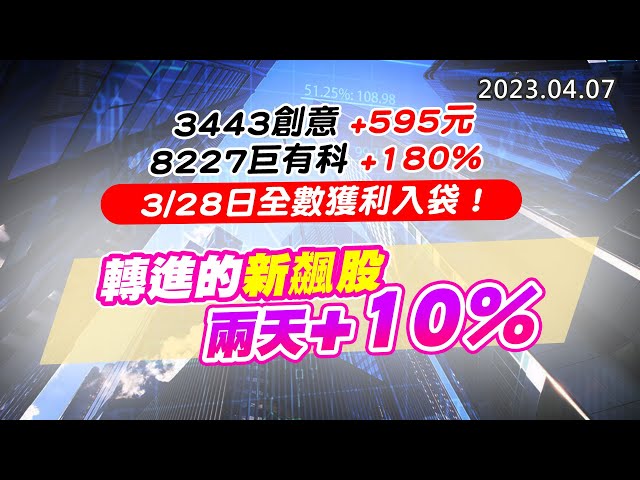20230407《股市最錢線》#高閔漳 3443創意+595元；8227巨有科+180%，3/28日全數獲利入袋！””轉進的新飆股，兩天+10%