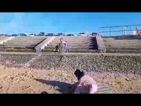 Friday 12 August 2022 Prestatyn Beach in North Wales. Post code  LL197LG