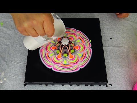 (380) Fluorescent CUP BOTTOM reverse flower dip ~  Acrylic pour painting ~ MUST SEE ~ Paint #WithMe