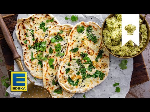 Naan Brot Rezept | Indisches Brot mit Knoblauch-Koriander-Topping und Kokos-Chutney | EDEKA