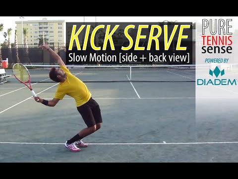 Topspin Kick Serve Slow Motion [Side and Back View]