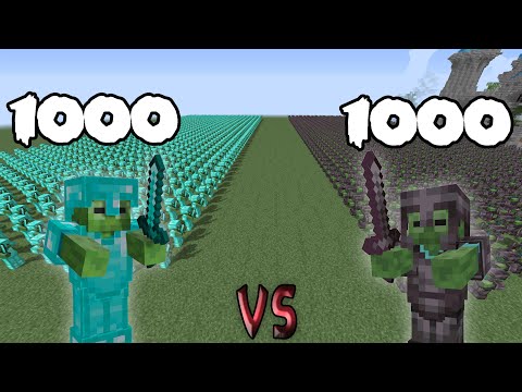 1000 Diamond Zombies Vs 1000 Netherite Zombies | Minecraft |