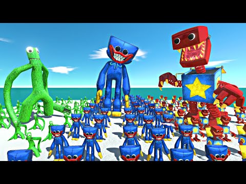 Rainbow Friends Green vs Huggy Wuggy vs Boxy Boo - Animal Revolt Battle Simulator