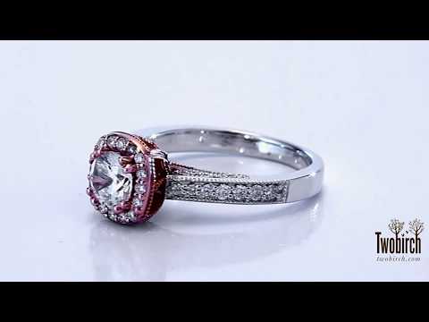 1.85 Ct. Round Vintage Halo Engagement Ring with Filigree Design - TwoBirch - TB-ENG-349-TTRG-FN