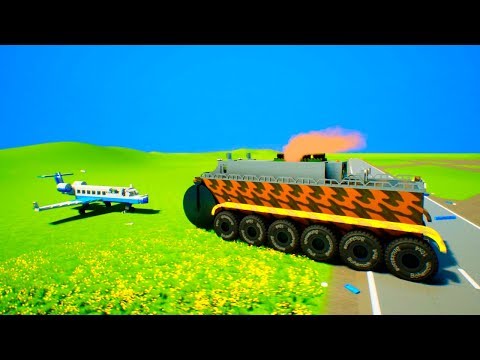 High Speed Lego Road Roller vs Cars and Airplane | Brick Rigs