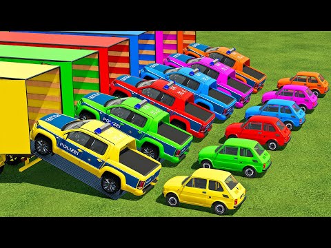 TRANSPORTING VOLKSWAGEN POLICE & FIAT MINI CARS WITH LIZARD TRUCKS - Farming Simulator 22