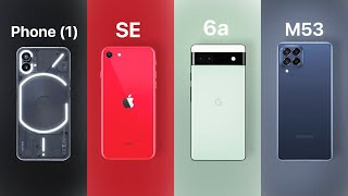 Nothing Phone (1) vs Google Pixel 6a vs Apple iPhone SE vs Samsung Galaxy M53 - BEST 2022 Midrange?