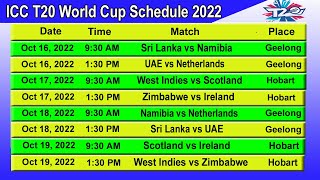 T20 World Cup 2022 Full Schedule & Time Table || STARTING DATE 16/10/2022