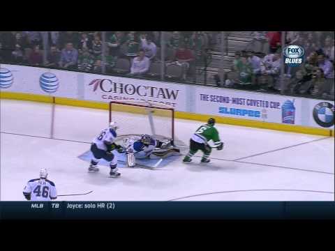 Trevor Daley backhand shot goal 1-0 St. Louis Blues vs Dallas Stars 4/11/14 NHL Hockey.