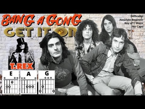 BANG A GONG (GET IT ON) by T. Rex (Easy Guitar & Lyric Scrolling Chord Chart Play-Along)