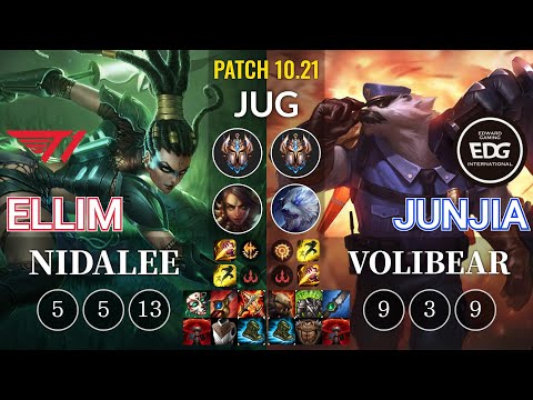 T1 Ellim Nidalee vs EDG JunJia Volibear Jungle - KR Patch 10.21