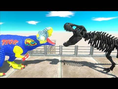 ⚡ BLACK SKELETON T-REX vs THOR T-REX DEATH RUN - 🦖 Animal Revolt Battle Simulator 🦕