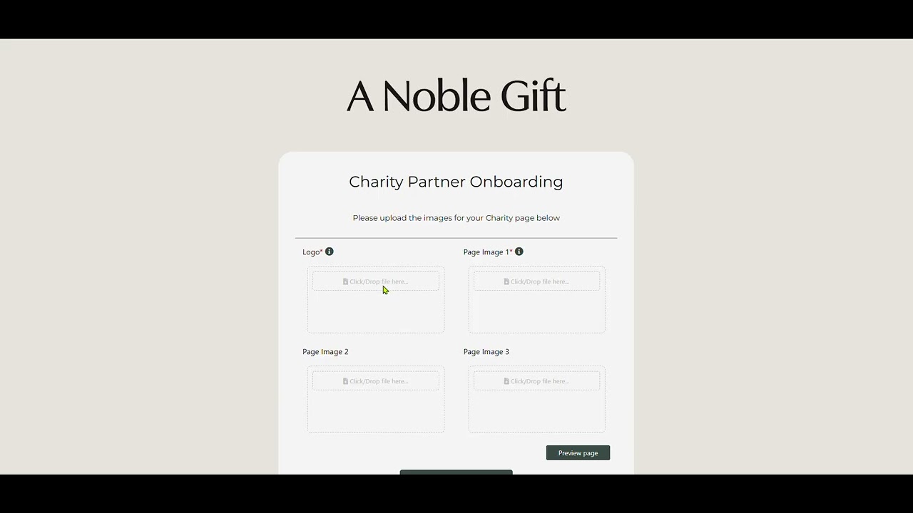 Charity Onboarding Form walkthrough — pages 1 to 3