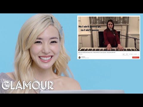 Tiffany Young Watches Fan Covers on YouTube | Glamour Video