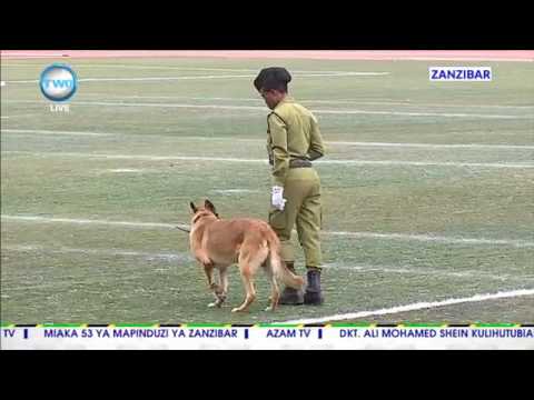 Askari wa kike akionyesha umahiri wa kucheza na Mbwa