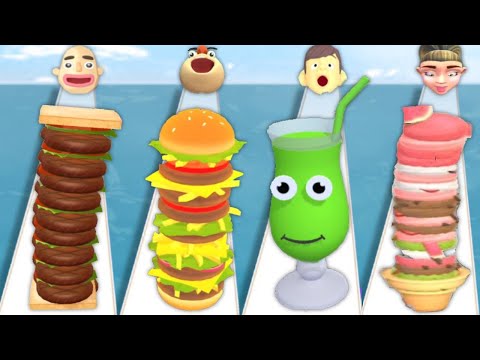 SANDWICH RUNNER vs BURGER RUSH vs JUICE RUN vs ICE CREAM RUN - Mod APK Gameplay Quadruple Video