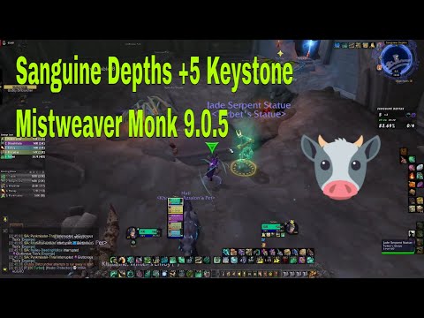 Sanguine Depths +5 keystone Mythic plus Mistweaver Monk. Shadowlands 9.0.5