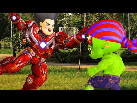 Scary Teacher 3D In Real Life - Ironman Miss Trescue Nick and Tani with giant Zombies